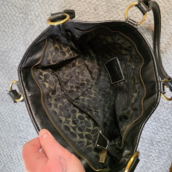 Coach Signature Op Art Satchel 12693 Black Gray Canvas Leather Handbag Purse - Picture 7 of 12